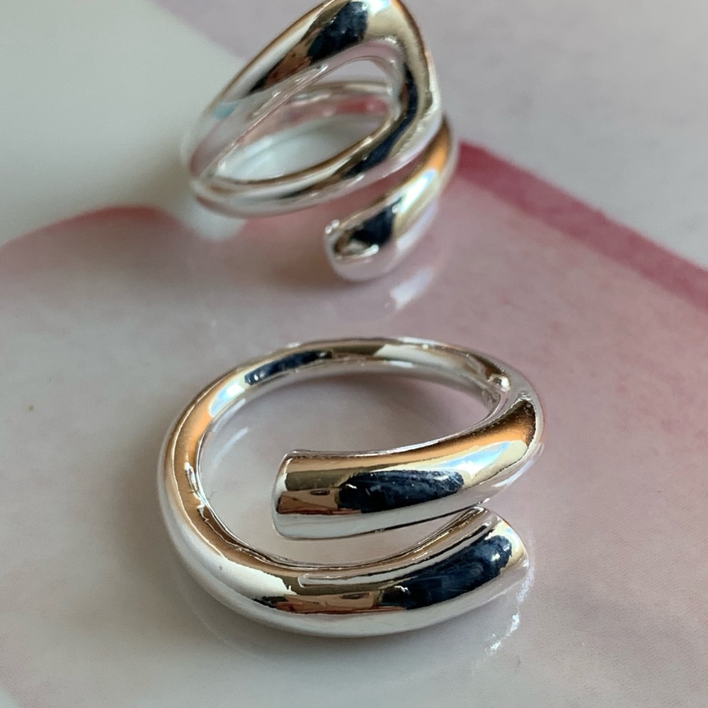 NEW 925 Sterling Silver Ring Set Resizable Abstract Minimalist - Picture 5 of 13